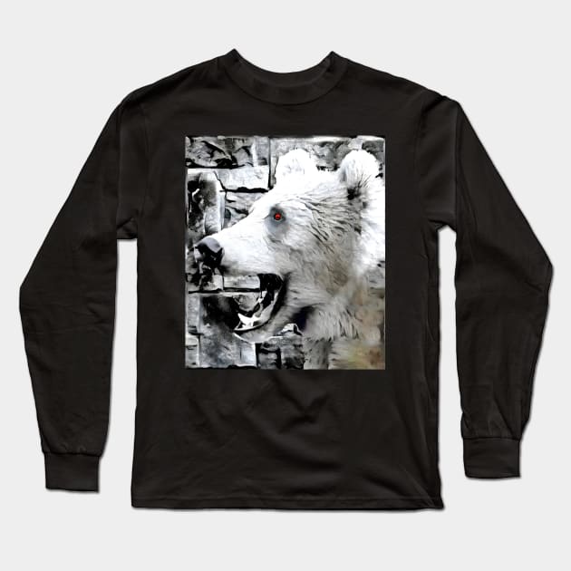 Bear Black and White Spray Paint Wall Long Sleeve T-Shirt by Nuletto